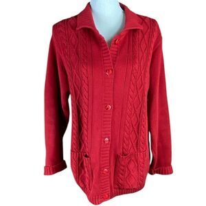 Tulchan Wms Sz XL Red Chunky Knitted Pure Cotton Button Down Cardigan